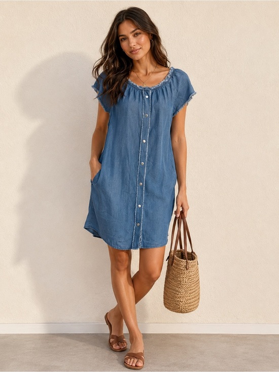 No Label Dresses & Skirts - Casual  Button-Front Midi Dress in Blue